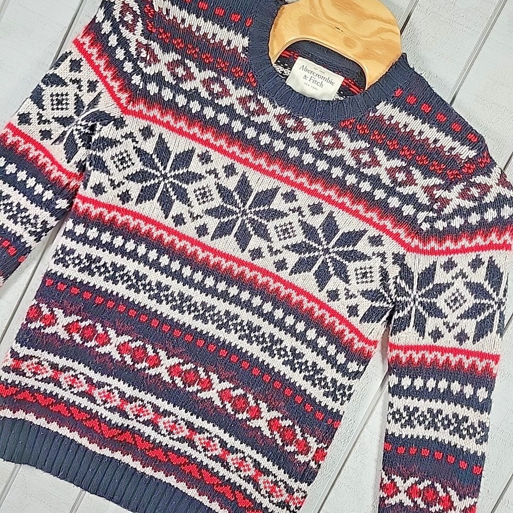 Abercrombie & Fitch Crewneck Dress Sweater Men's Size M Patterned Red White Blue